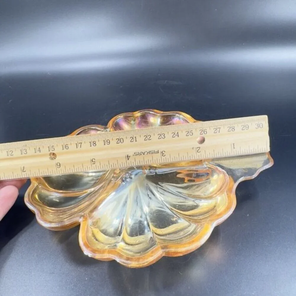 Vintage Carnival Glass Shamrock Dish‎ Divided Relish Iridescent Finish Tray Dish
